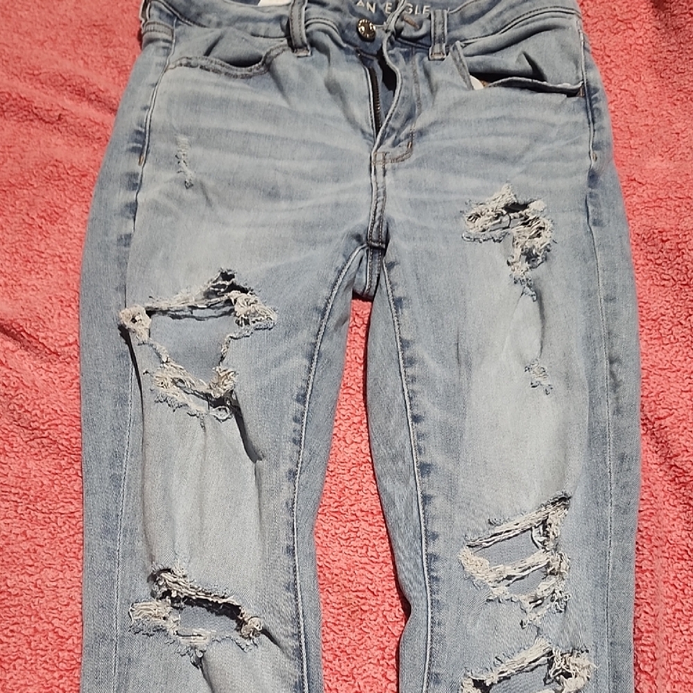 American Eagle Outfitters Women's Ripped Light Blue Skinny Jeans